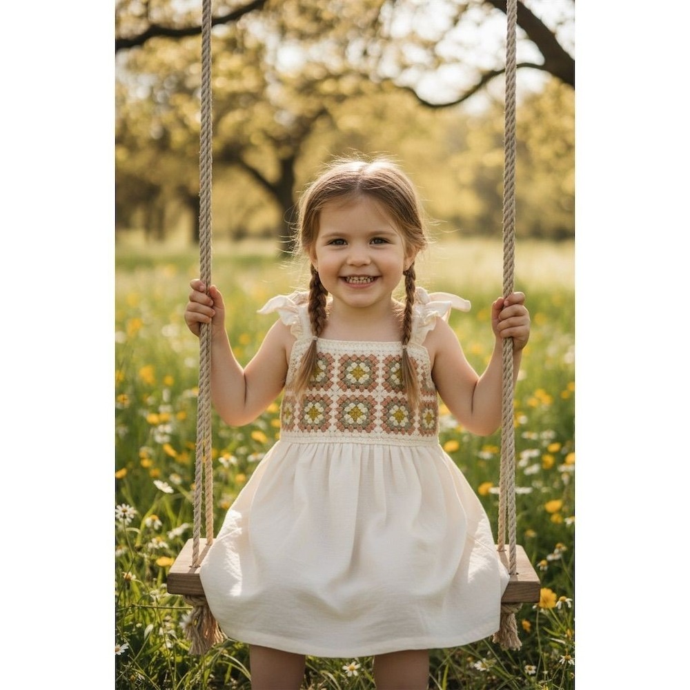 Haute Hippy Girls 4T Multicolor Crochet Sundress Granny Squares Summer Casual